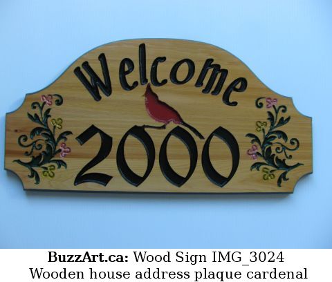 Wooden house address plaque cardenal